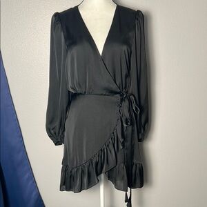 Gianni Bini Black Satin Wrap Dress (Size S)